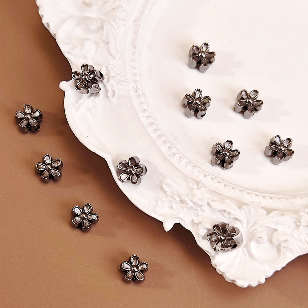 Alloy Flower Spacer Beads 6mm Five Petal Tibetan Silver Tone 100pcs 5