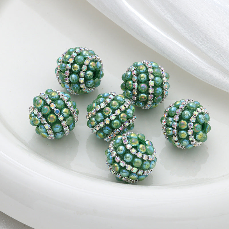 Embellished Bubblegum Beads 20mm Pearl Wrapped with Rhinestone Chain 4pcs 11