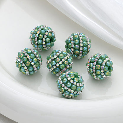 Embellished Bubblegum Beads 20mm Pearl Wrapped with Rhinestone Chain 4pcs 11
