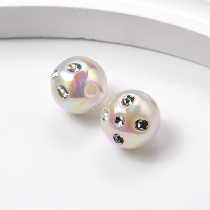 Plated Round Acrylic Beads 16mm UV Rhinestone Embedded 50pcs 6