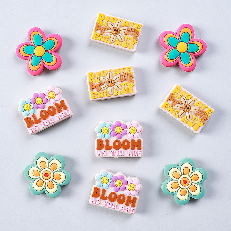 Silicone Focal Beads Flower Children Smiling Face Positive Energy 20pcs
