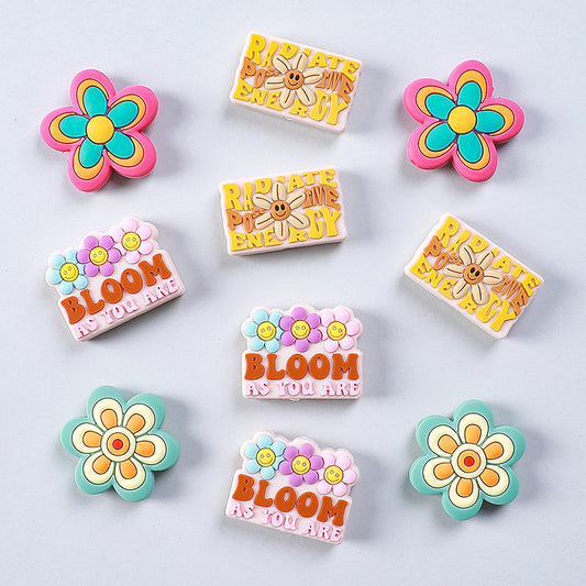Silicone Focal Beads Flower Children Smiling Face Positive Energy 20pcs