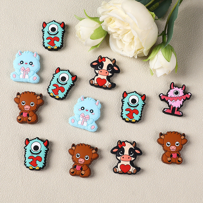 Silicone Focal Beads Valentine'S Day Monster Holding Heart 20pcs 2