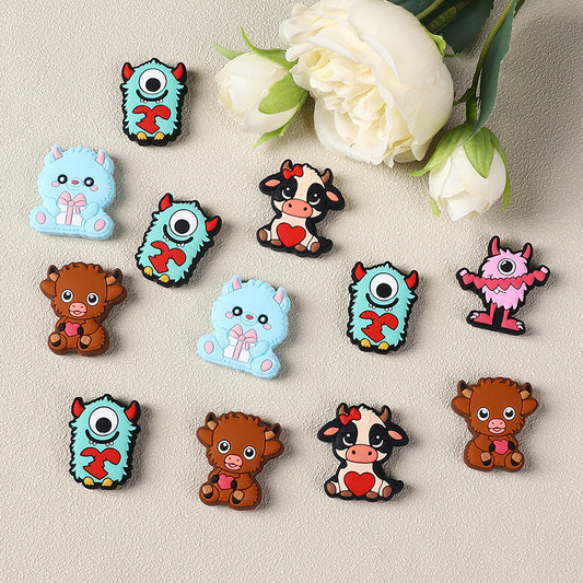 Silicone Focal Beads Valentine'S Day Monster Holding Heart 20pcs 2