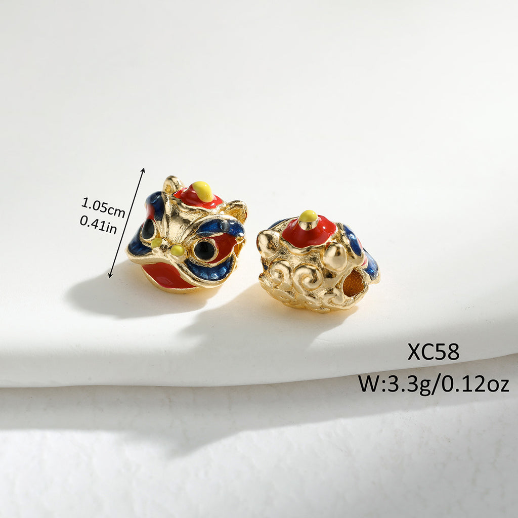 3D Dancing Lion Metal Beads 10mm Enamel Large Hole 1pc 2