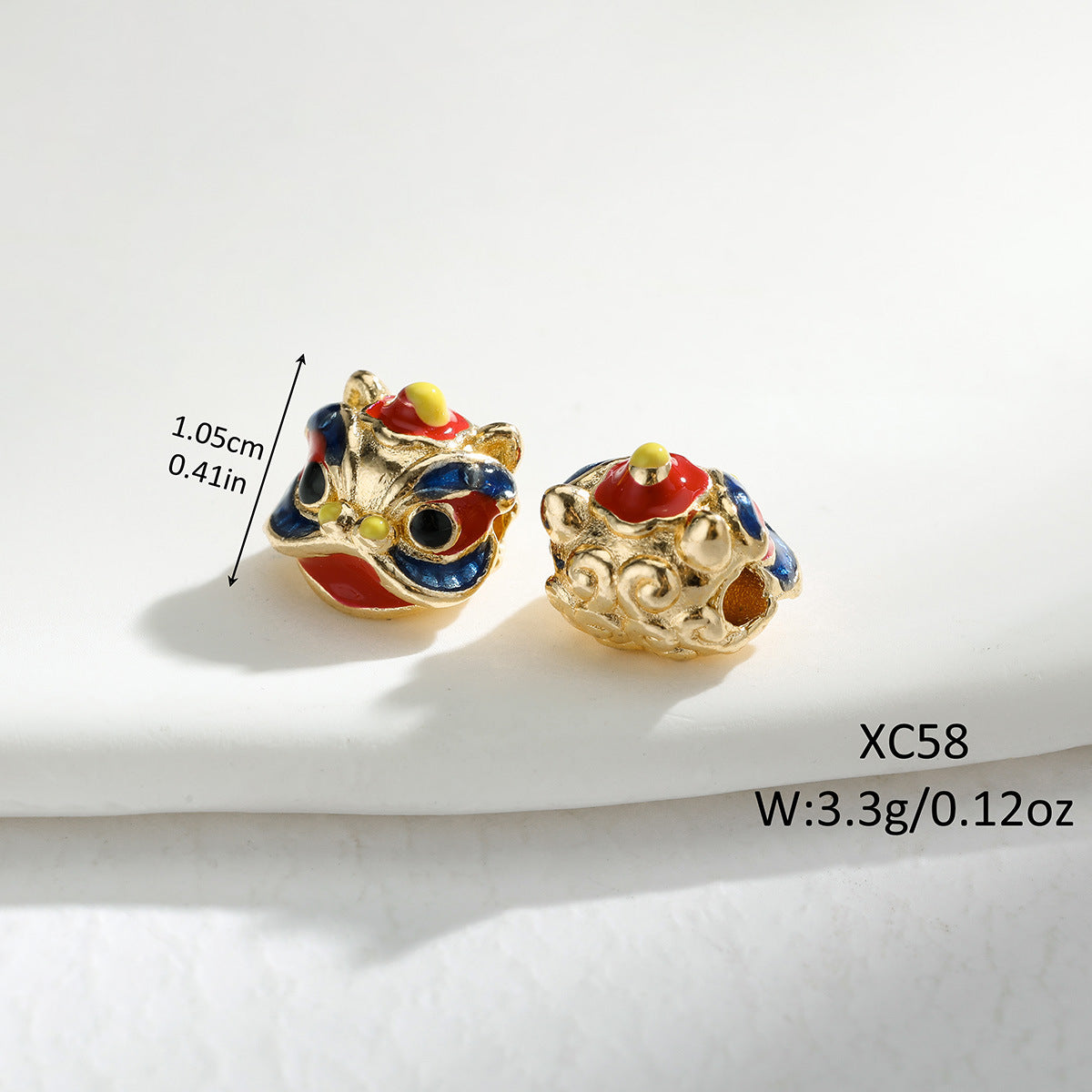 3D Dancing Lion Metal Beads 10mm Enamel Large Hole 1pc 2