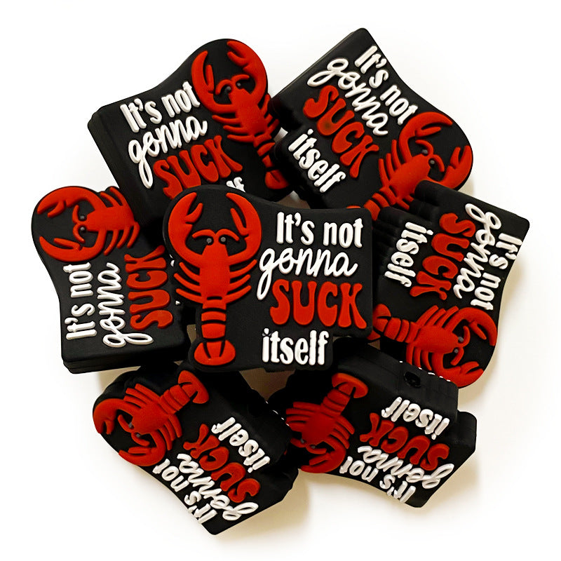 Silicone 3D Focal Beads Red Shrimp With Cheeky Phrase 20Pcs 4