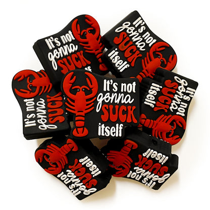 Silicone 3D Focal Beads Red Shrimp With Cheeky Phrase 20Pcs 4