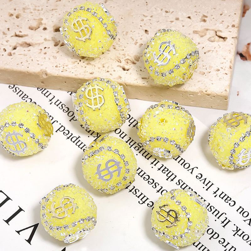 Dollar Bill Ball Rhinestone Beads 19mm Clustered Stones 5pcs 11