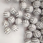 Sports Bubblegum Beads 20mm White Volleyball Design 10pcs
