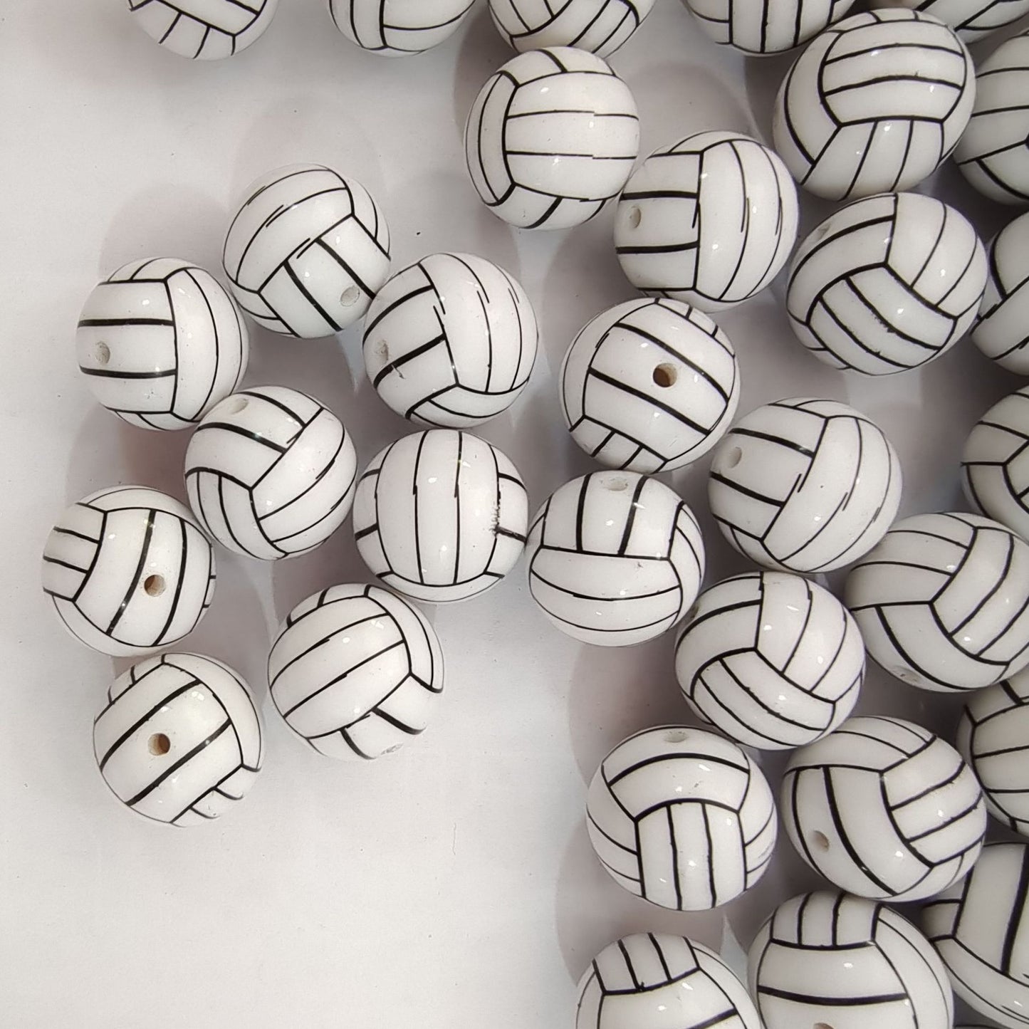 Sports Bubblegum Beads 20mm White Volleyball Design 10pcs