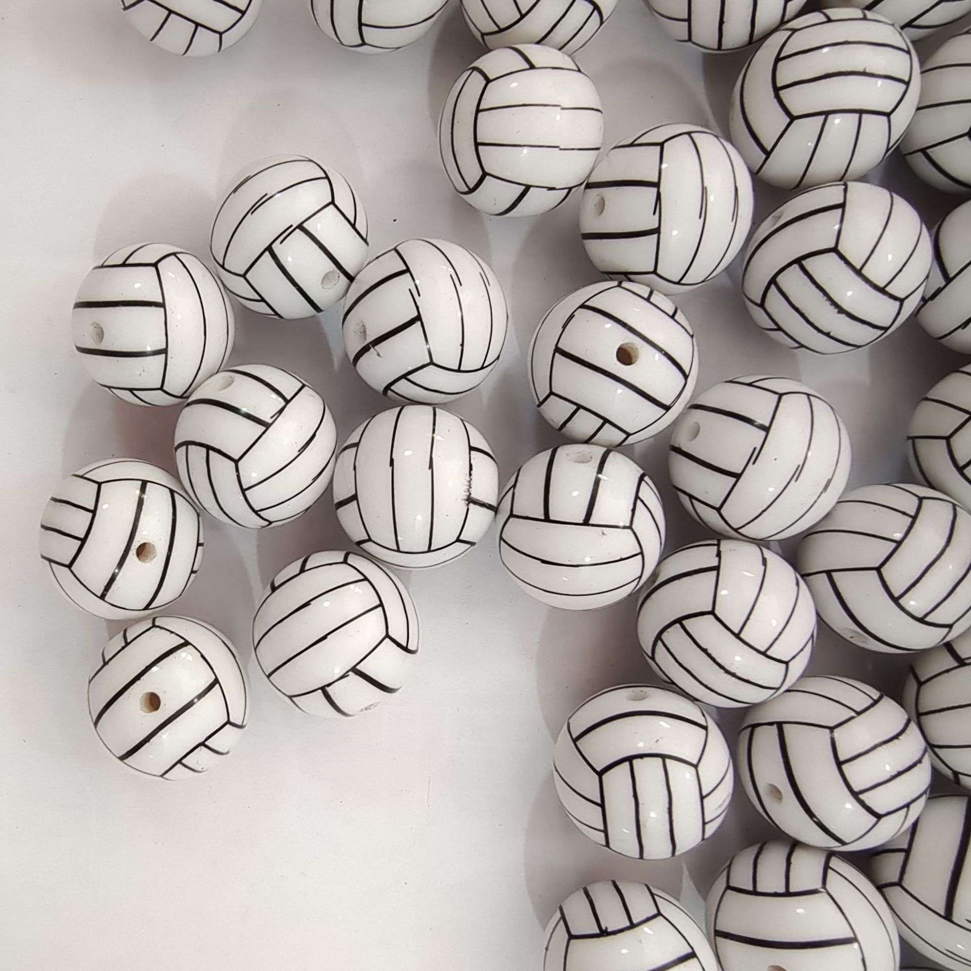 Sports Bubblegum Beads 20mm White Volleyball Design 10pcs