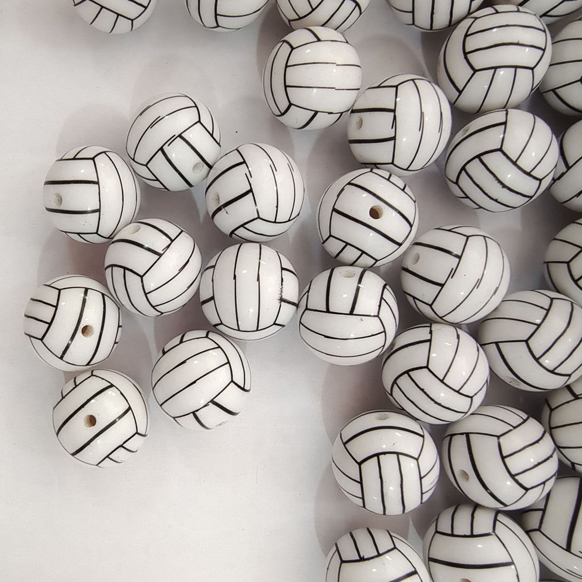 Sports Bubblegum Beads 20mm White Volleyball Design 10pcs