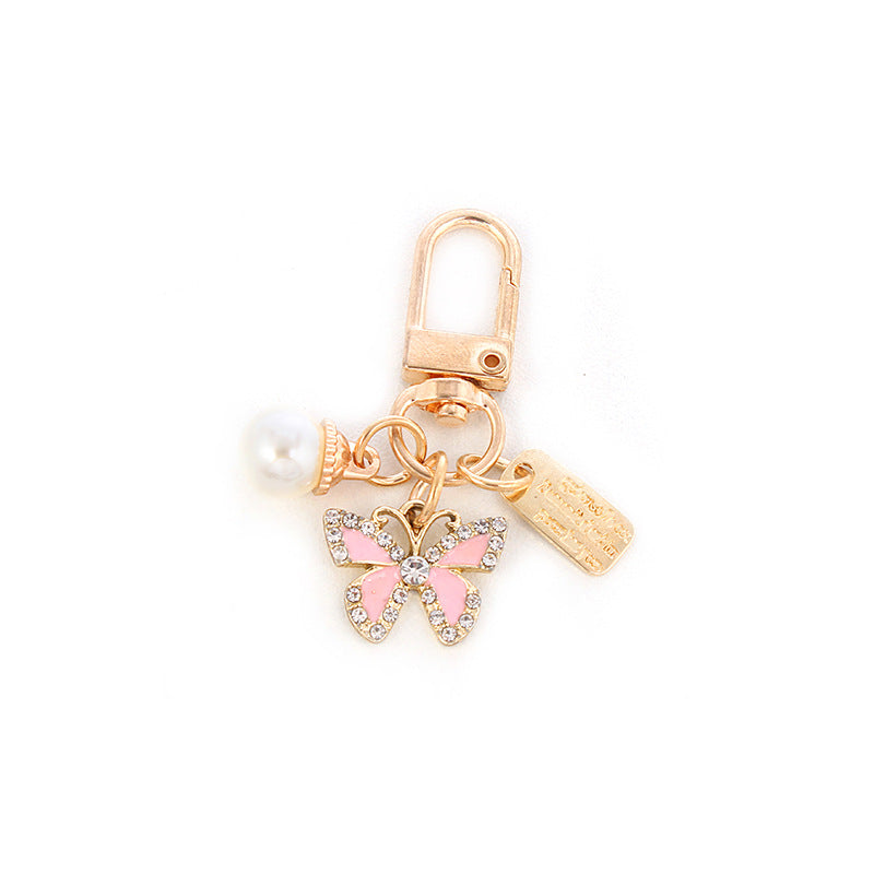 Alloy Butterfly Keychain Cartoon Pearl Crystal Accent Metal 5
