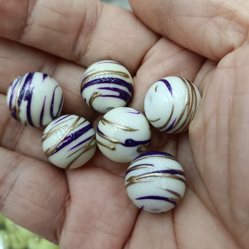 Imitation Ceramic Brushing Acrylic Beads 16mm Colorful Swirl 100pcs 7