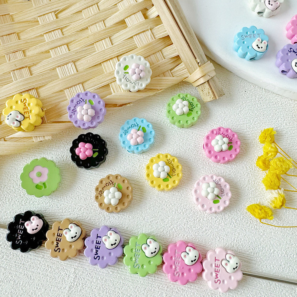 Disc Metal Beads 13mm Baking Painted Rabbit and Flower Alloy 10pcs