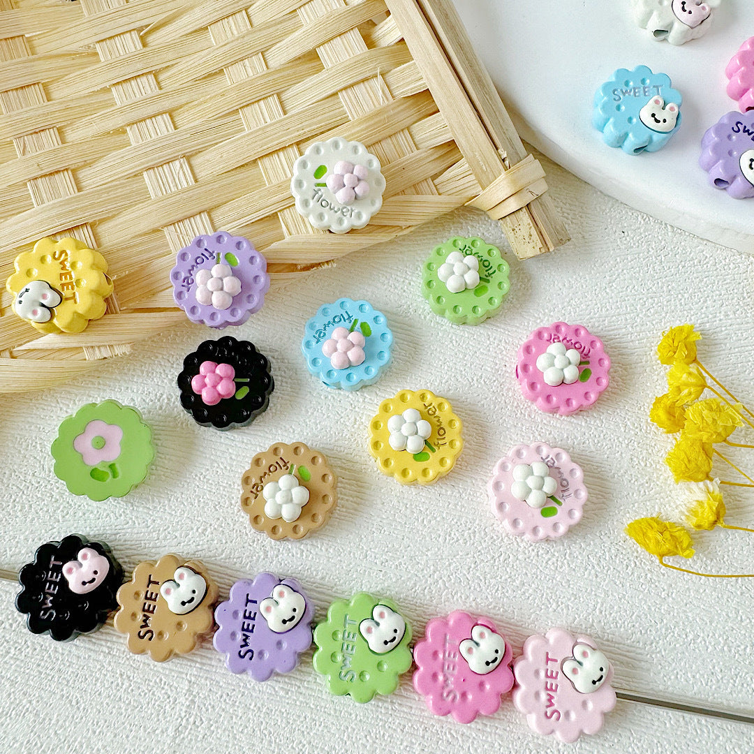 Disc Metal Beads 13mm Baking Painted Rabbit and Flower Alloy 10pcs