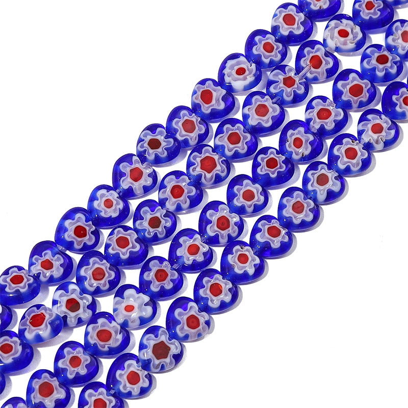 Millefiori Flower Glass Beads 8mm Colored Heart Shape 20pcs 11