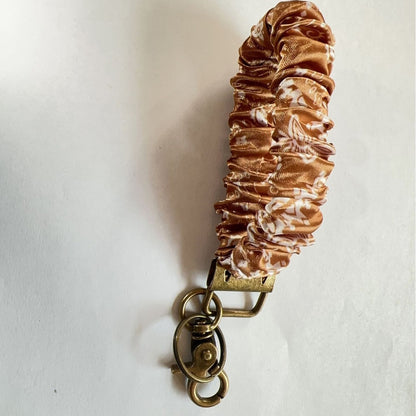Plaid and Dotted Fabric Scrunchie Keychain with Vintage Brass Clasp 2pcs 13