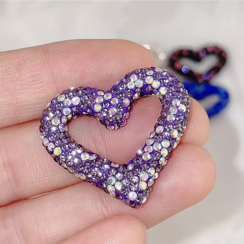 Shimmer Hollow Heart Frame Polymer Clay Rhinestone Beads 32mm 6pcs 17
