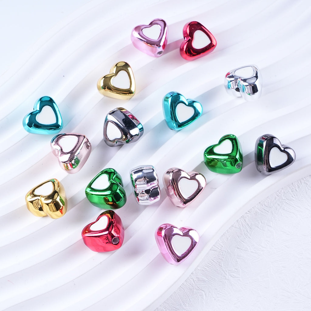 Metal Dual Color Heart Acrylic Beads 15mm Shiny Hollow 50pcs 5