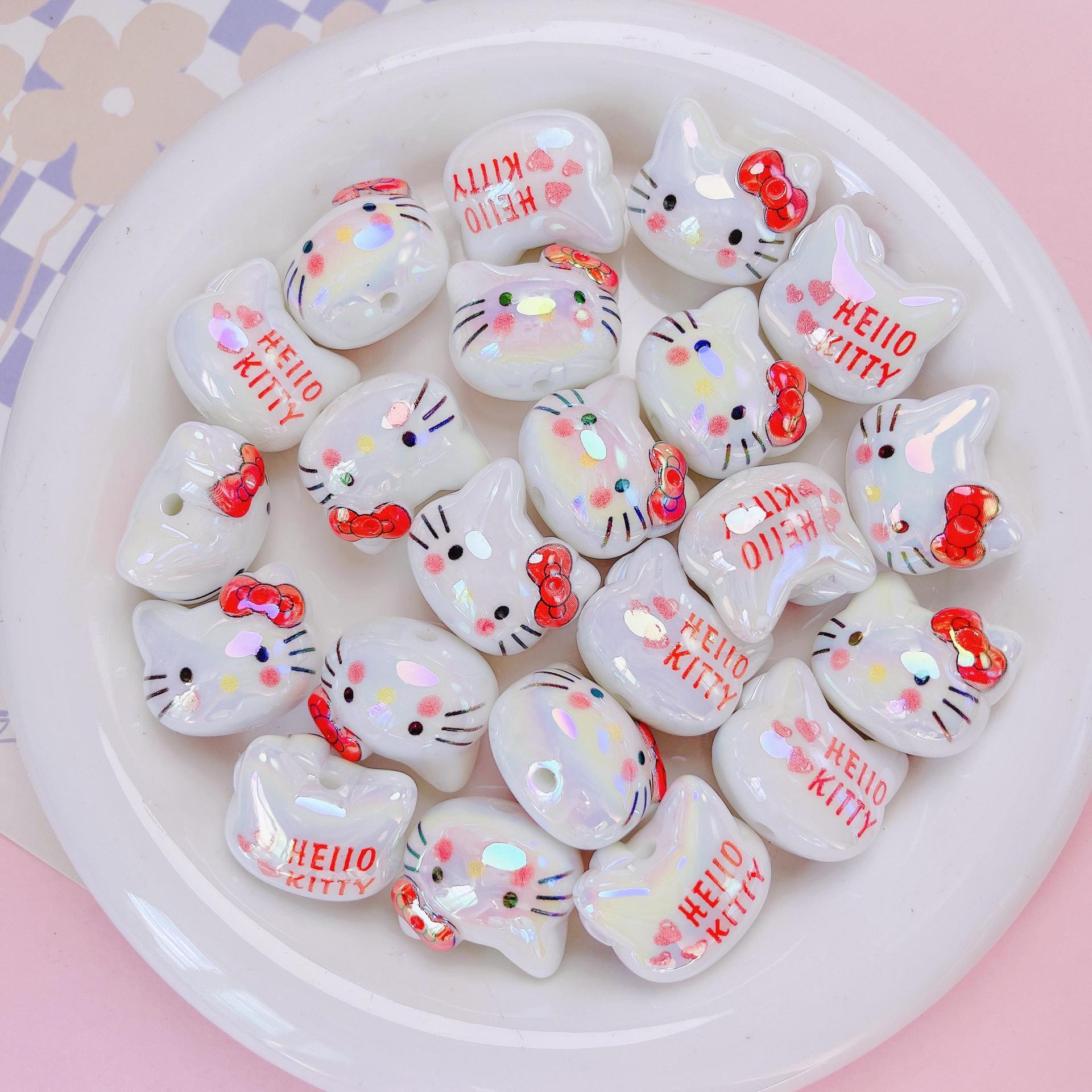 UV Plating Hello Kitty Acrylic Beads 20x22.5x17mm Glossy 5pcs 6