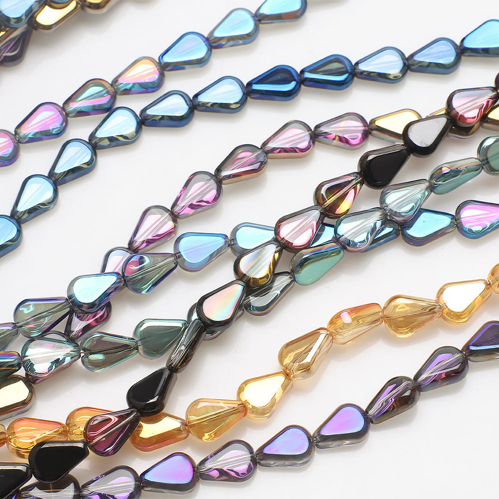 Electroplated Melon Seed Glass Beads 8mm 11mm Teardrop Iridescent 30pcs