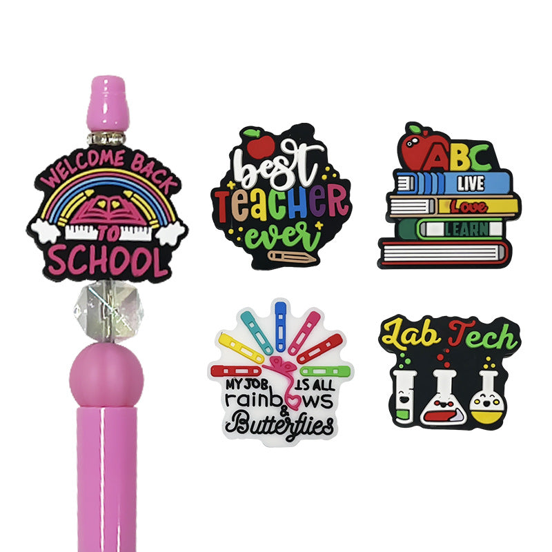 Silicone Focal Beads Alphabet Learning Teacher Rainbow Designs 20pcs