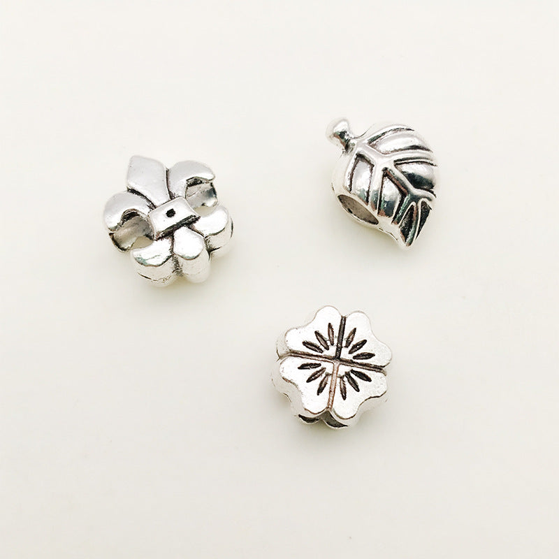 Plant Series Metal Beads Large Hole Antique Silver Tone 30pcs 3