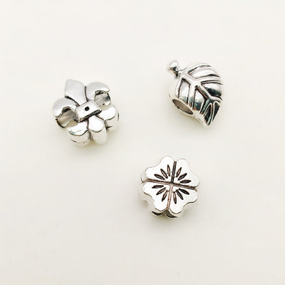 Plant Series Metal Beads Large Hole Antique Silver Tone 30pcs 3