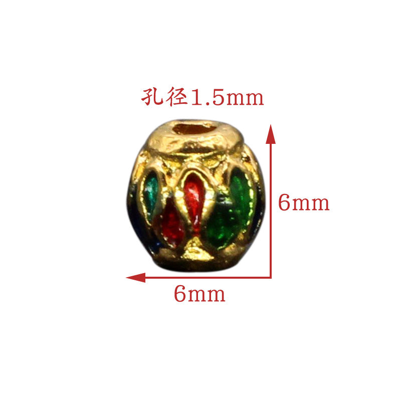 Round Metal Beads 6mm Vintage Cloisonne Large Hole Enamel 10pcs 4
