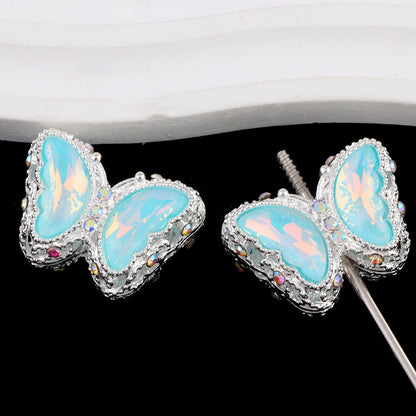 Butterfly Rhinestone Beads 28mm Colorful Silver Alloy 10pcs 13
