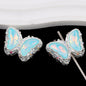 Butterfly Rhinestone Beads 28mm Colorful Silver Alloy 10pcs 13