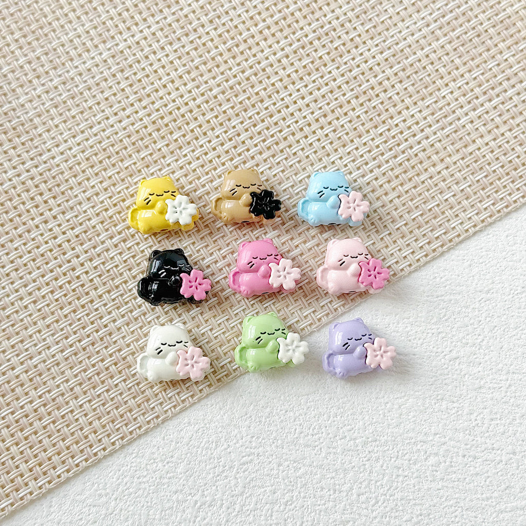 Heart Metal Beads 15-18mm Baking Painted Cherry Blossom Kitten Design 10pcs 15