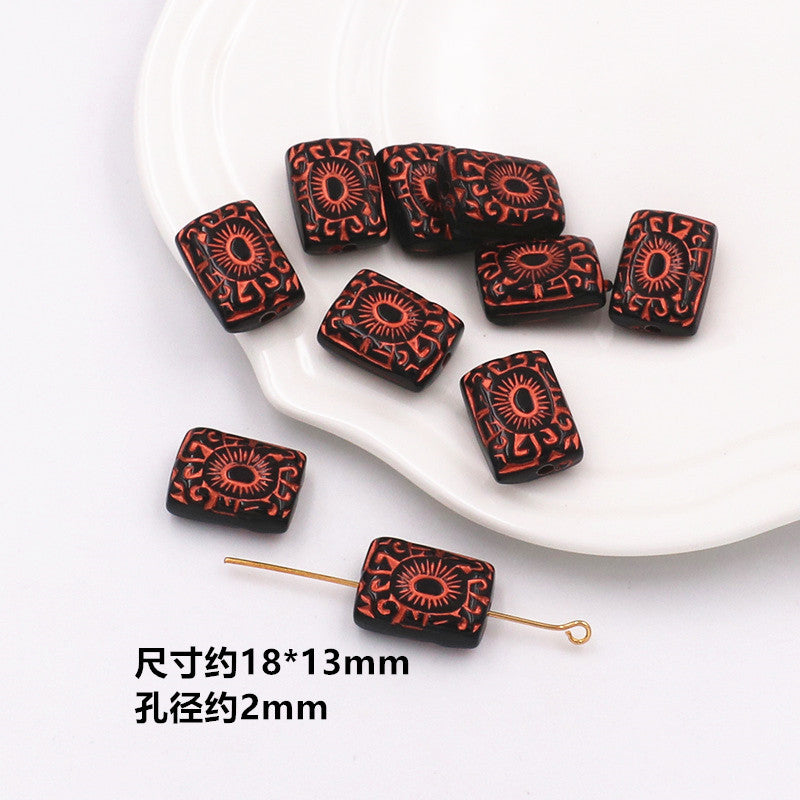 Painted Acrylic Beads Black Red Series Carved Patterns 100pcs 13