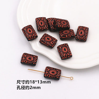 Painted Acrylic Beads Black Red Series Carved Patterns 100pcs 13