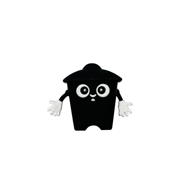 Silicone 3D Focal Beads Black Trash Can Glossy Finish Playful Eyes 6