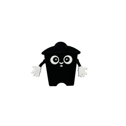 Silicone 3D Focal Beads Black Trash Can Glossy Finish Playful Eyes 6