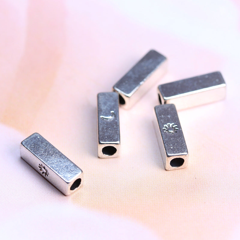 Tube Metal Beads 14x4.6x2.8mm Sun and Moon Silver Tone 200pcs 4