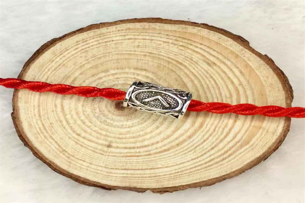 Tube Metal Beads Viking Note Patterned Silver Tone 100pcs 19
