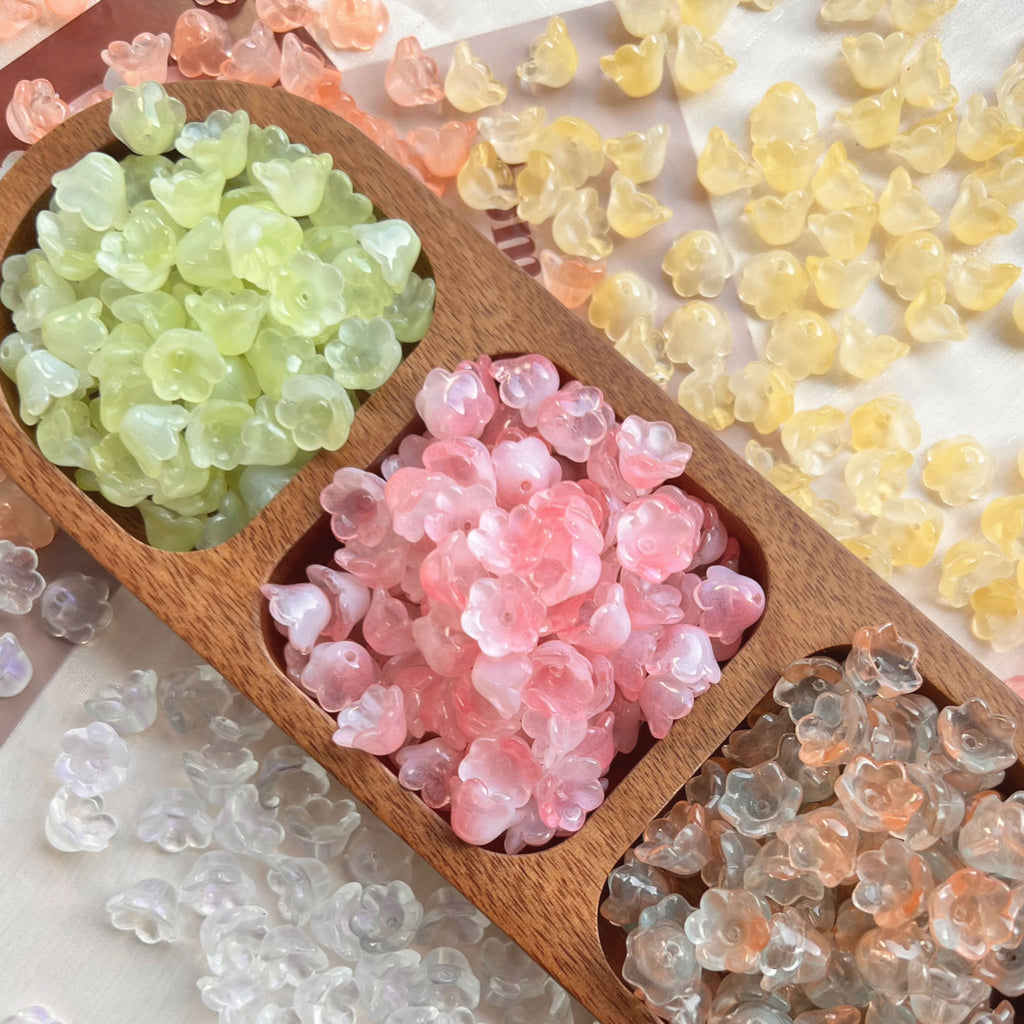 Vintage Lily-Shaped Glass Beads 8x12mm Pastel Translucent 30pcs 3