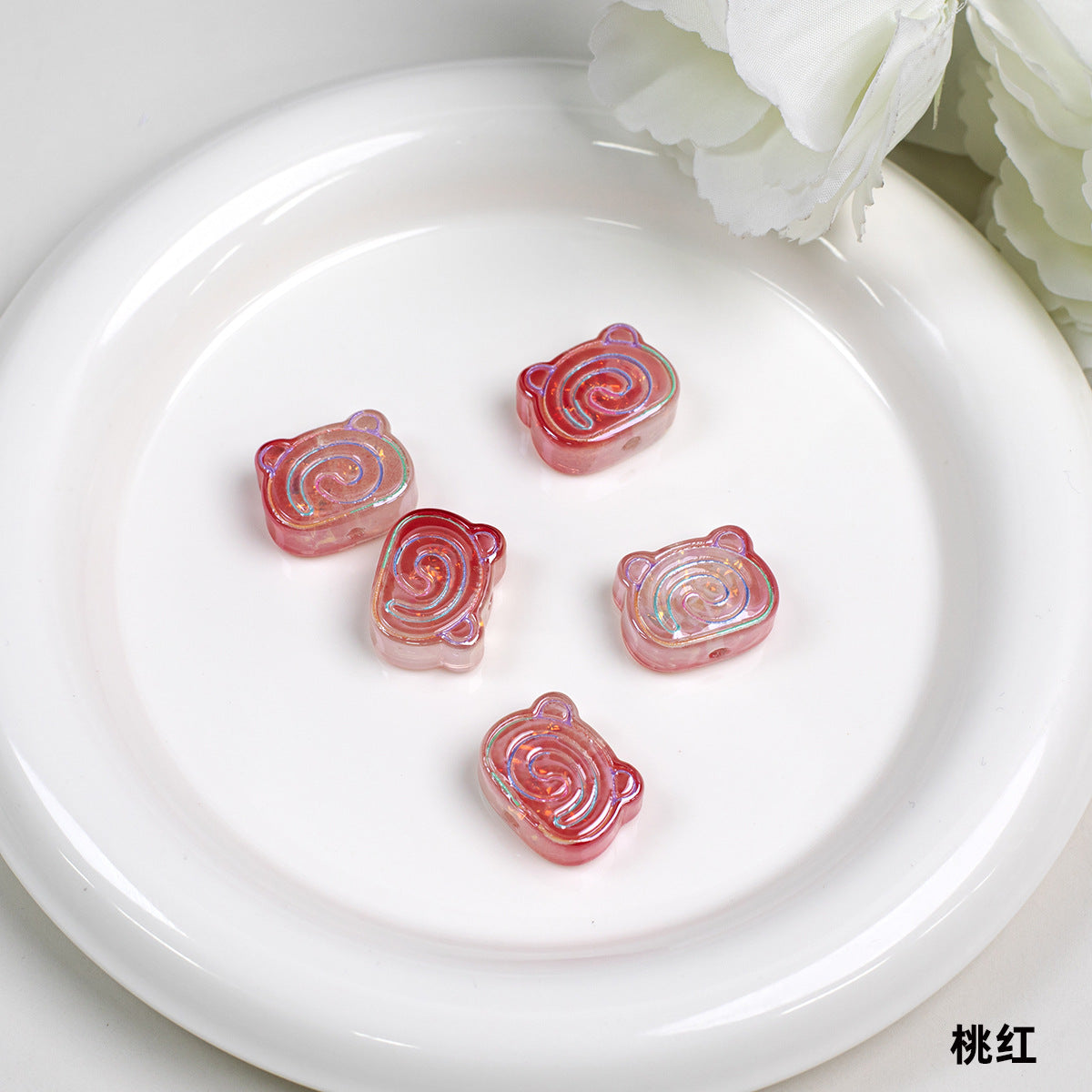 Spiral Pattern Bear Resin Beads 20mm Multicolor Translucent 10pcs 17