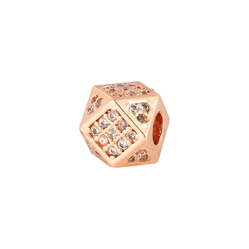 Polygon Brass Metal Beads 9mm Cubic Zirconia Inlaid 4pcs 3