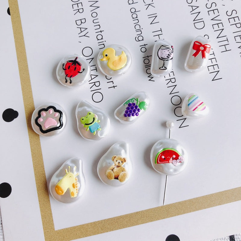 Hand Painted Irregular Shaped Acrylic Beads Imitation Pearl 10pcs 4