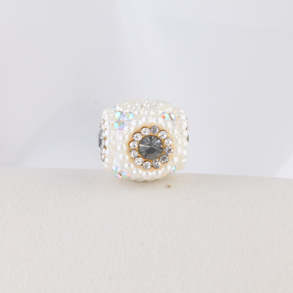 Pearl Encrusted Cube Clay Beads 20mm Rhinestone Accent 5pcs 3