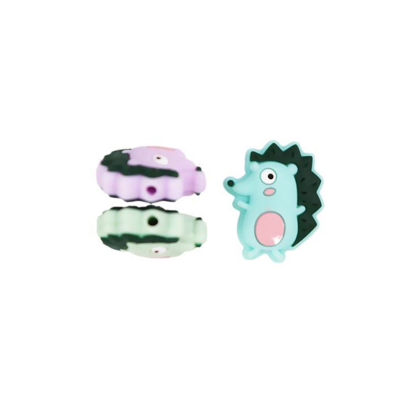 Silicone Focal Beads Hedgehog Colorful Side Profile 20pcs 3
