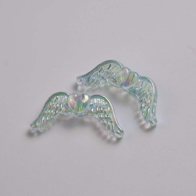 UV Plating Heart-Shaped Wings Acrylic Beads 34x15mm Transparent Mixed 50pcs 3