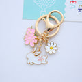 Metal Cherry Blossom Rabbit and Cat Keychain Gold Floral Design 6