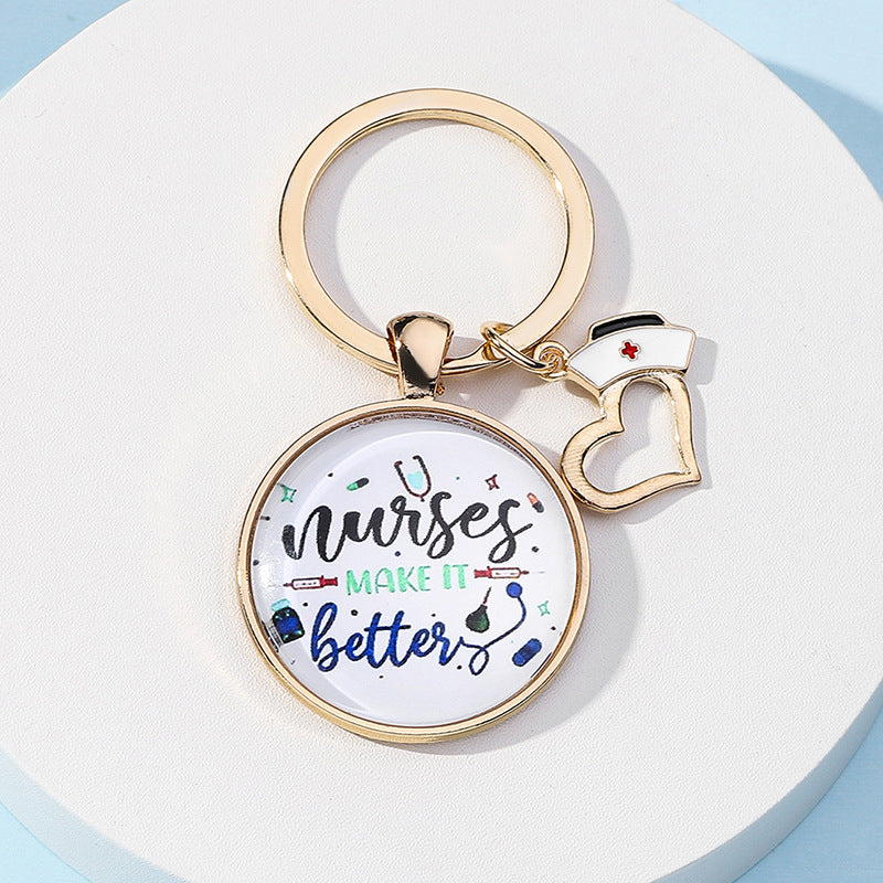 Metal Nurses Day Keychain Heart Nurse Cap Medical Theme 7