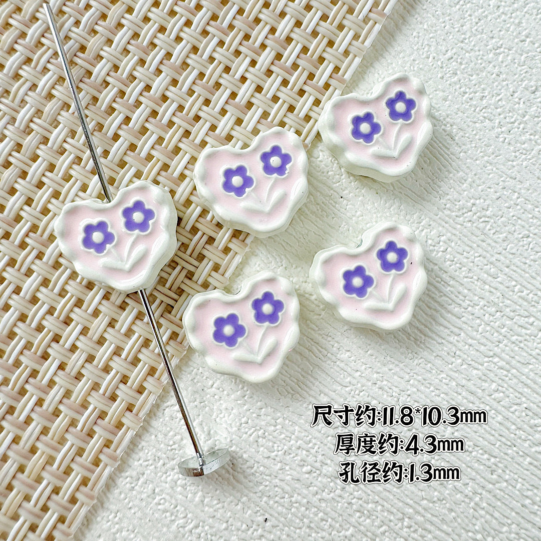 Heart and Flower Metal Beads 10mm Baking Painted Two-Color 20pcs 16